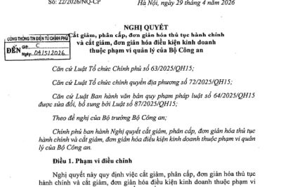 NGHỊ QUYẾT CẮT GIẢM, ĐƠN GIẢN HÓA THỦ TỤC HÀNH CHÍNH, QUY ĐỊNH LIÊN QUAN ĐẾN HOẠT ĐỘNG SẢN XUẤT, KINH DOANH